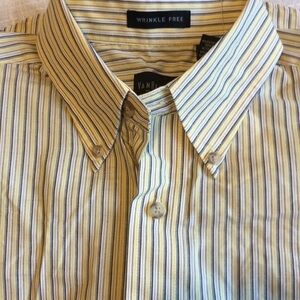VAN HUESEN vertical stripe button down Short sleeve camp shirt neutral classic